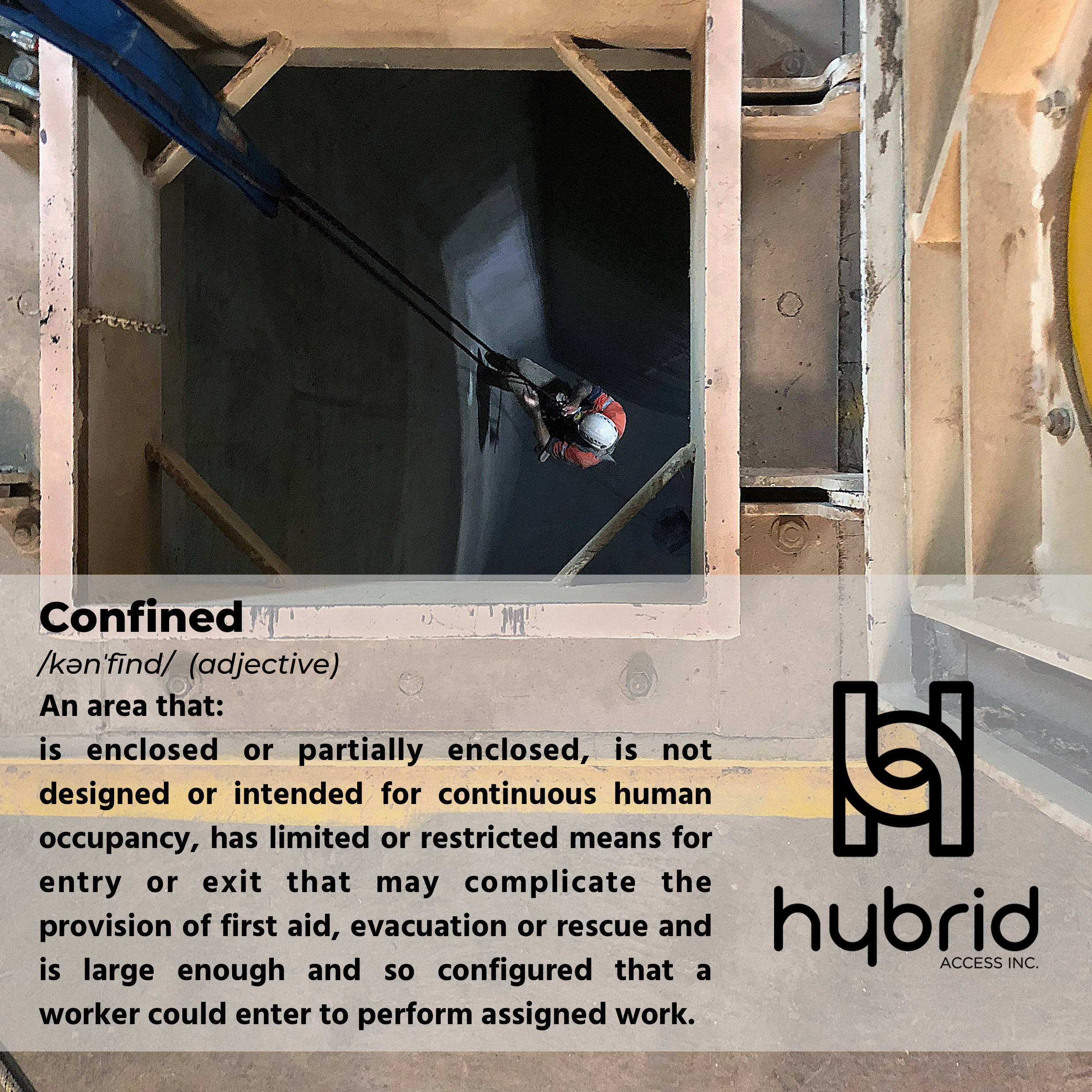 Definition of Confined Space in front of a rope technician inside a silo
